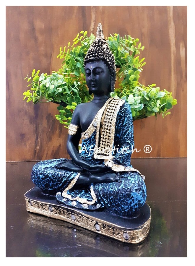 AFTERSTITCH Gautam Buddha Statue for Home Decor Big Size Idols Living Room Door Entrance Decoration Items Decorative Showpiece Figurine, Resin, Black, Blue, 22x15x7 cm - Image 2